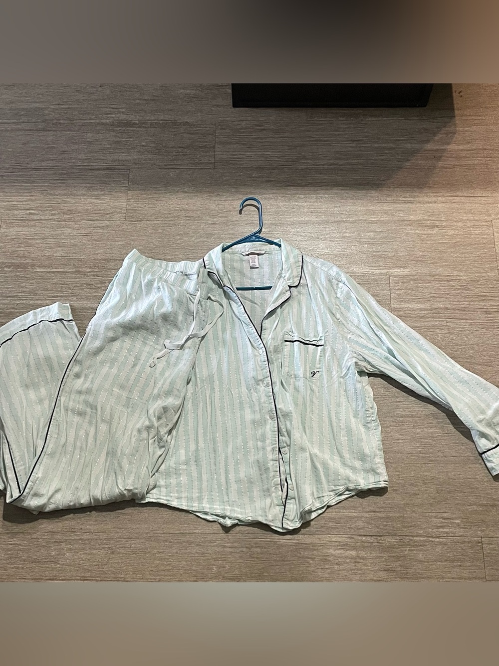 Victoria's Secret Light Mint Striped Pajama Set with Contrast Piping